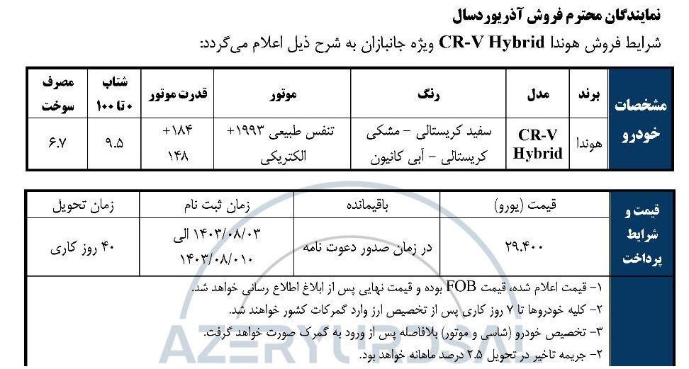 فروش فوری هوندا CRV هیبرید