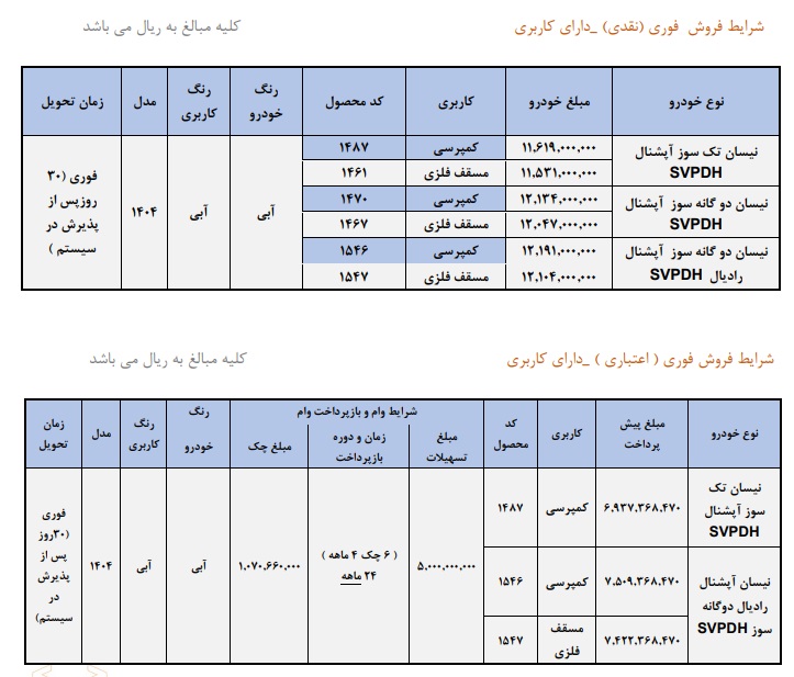 فروش فوری اقساطی وانت نیسان