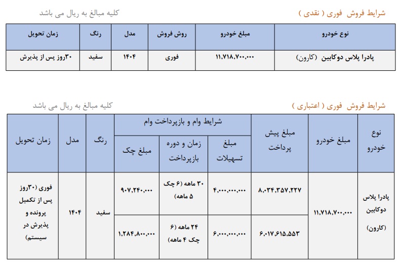 فروش اقساطی وانت کارون