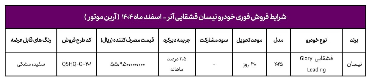 فروش فوری نیسان قشقایی آنر