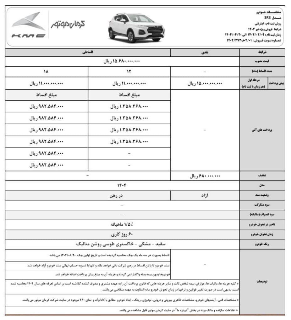 فروش خودرو کی ام سی SR3