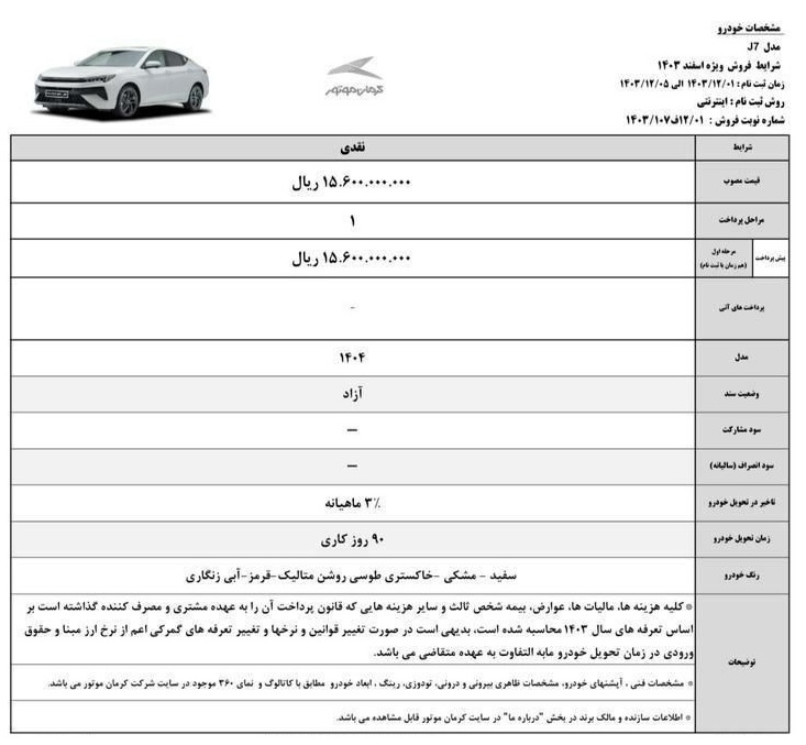 شرایط جدید فروش محصولات کرمان موتور