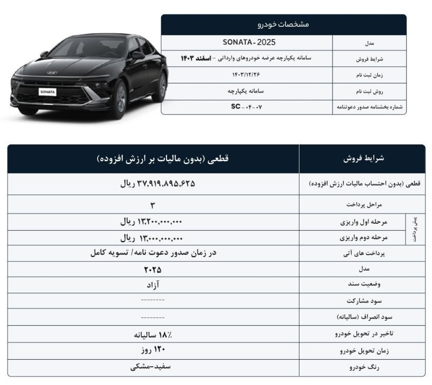 فروش هیوندای سوناتا 2025