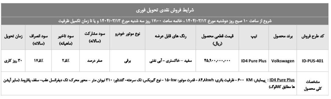طرح فروش فولکس واگن ID4