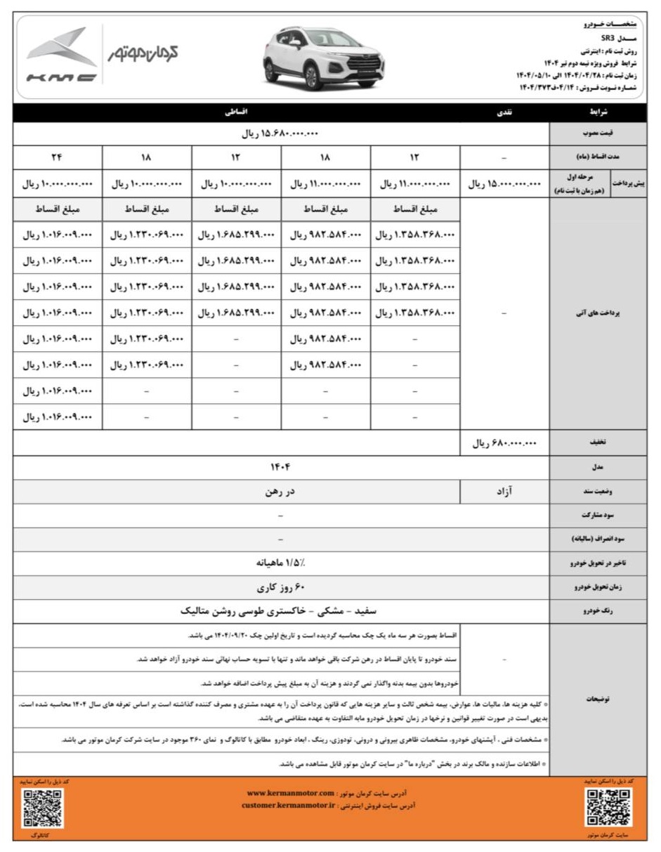 فروش نقدی کی‌ام‌سی SR3