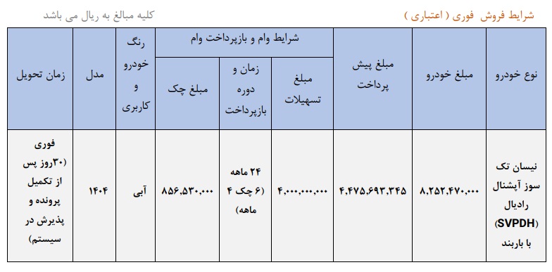 فروش اقساطی وانت نیسان زامیاد با باربند