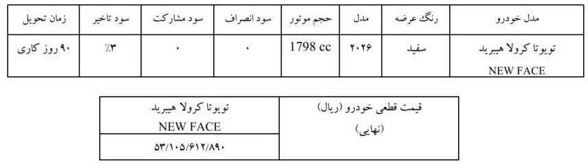 فروش فوق العاده تویوتا کرولا