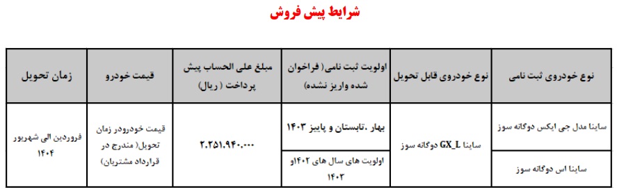 پیش فروش خودرو ساینا دوگانه سوز