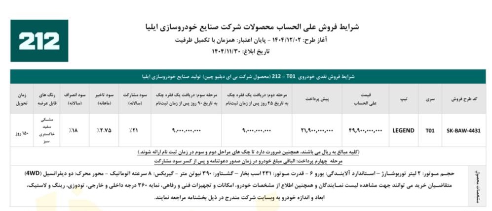 فروش خودرو 212 T01