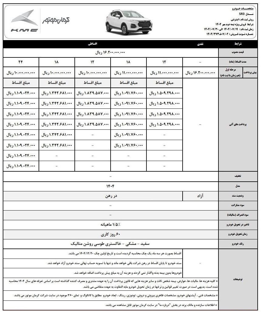 فروش اقساطی خودرو KMC SR3