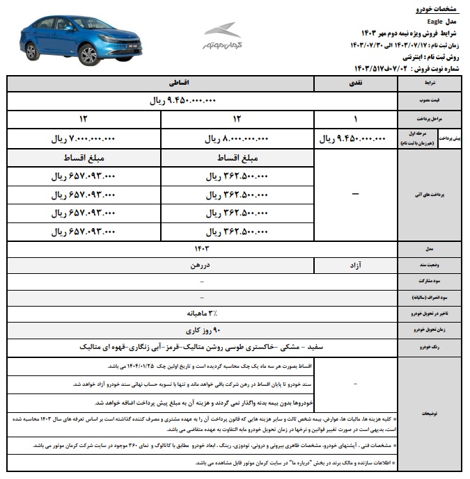 شرایط فروش خودرو KMC ایگل