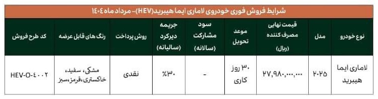 شرایط فروش لاماری ایما هیبرید