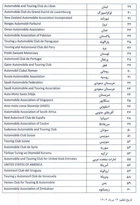 کشورهای مجاز برای ورود موقت خودرو به ایران