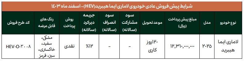 شرایط پیش فروش لاماری ایما هیبرید