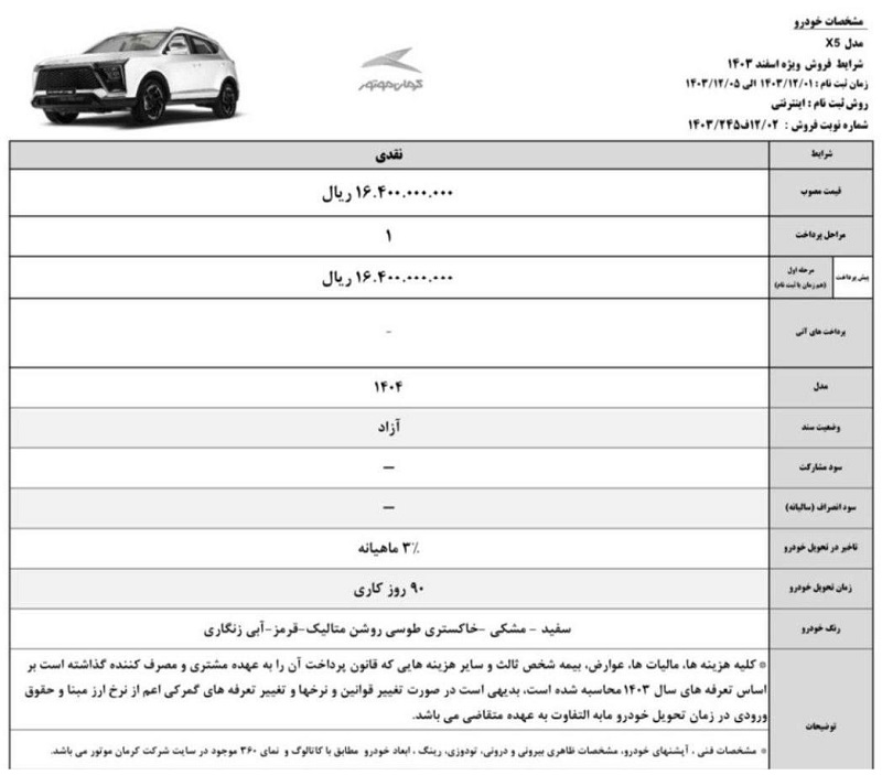 شرایط فروش محصولات کرمان موتور