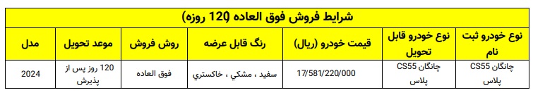 طرح فروش فوق العاده خودرو چانگان CS55