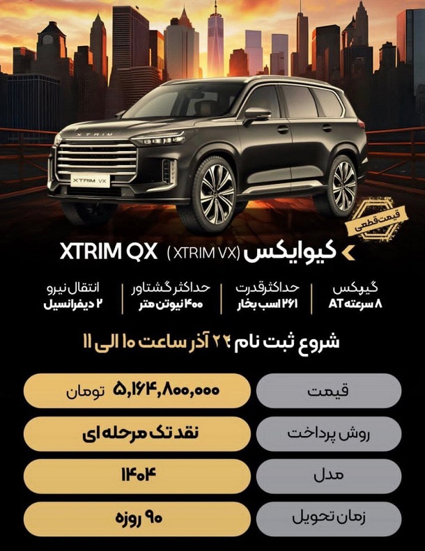 فروش با قیمت قطعی اکستریم QX