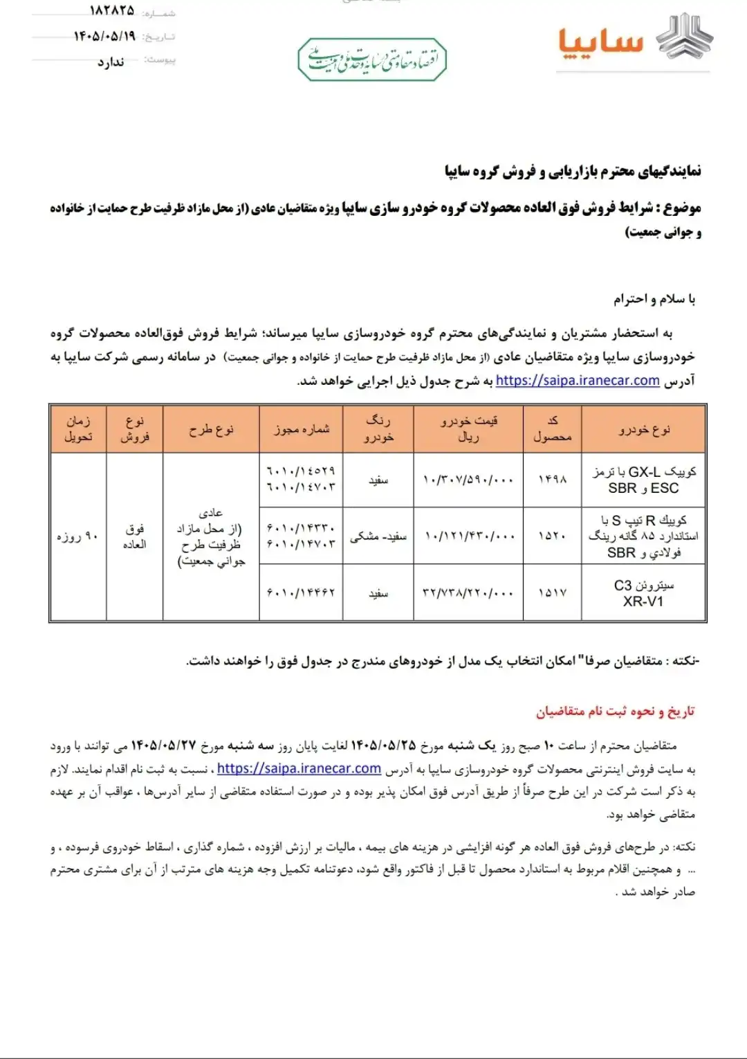 شرایط فروش سه محصول سایپا