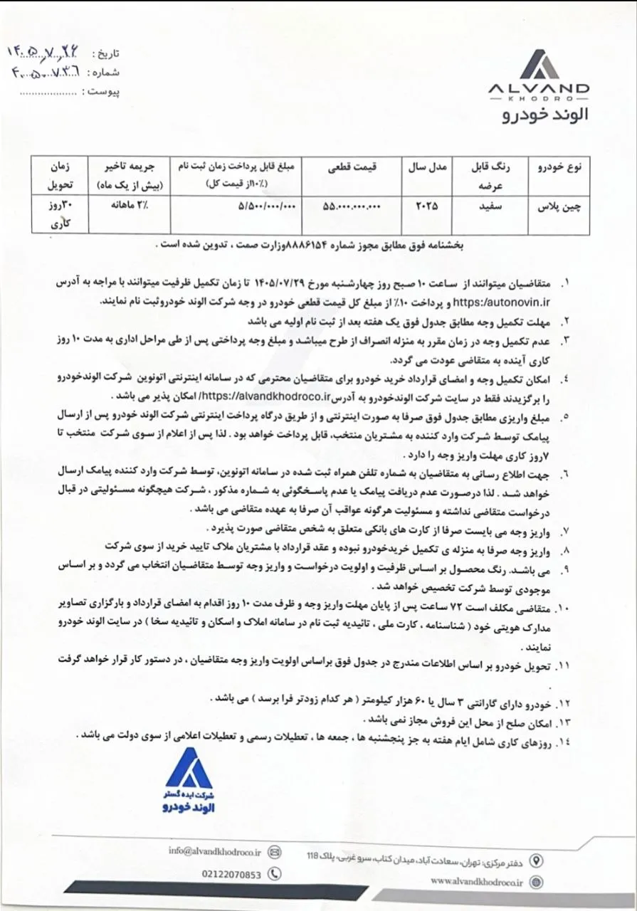 شرایط فروش چین پلاس مدل ۲۰۲۵
