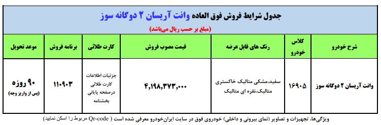 فروش فوق العاده خودرو وانت آریسان