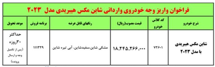 فروش فوری شاین مکس هیبریدی