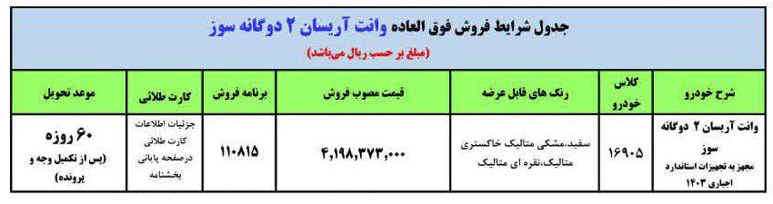 فروش فوری خودرو وانت آریسان