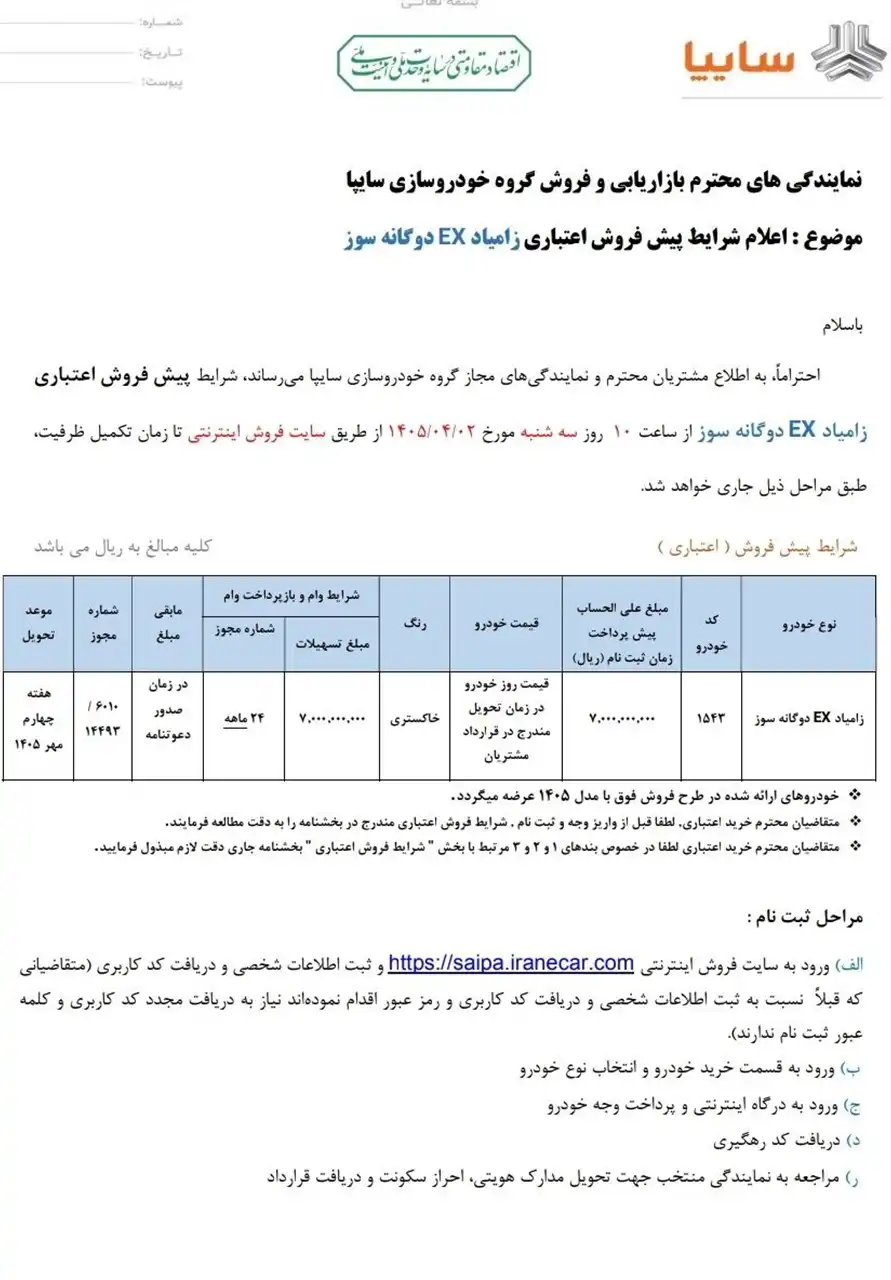 شرایط فروش اعتباری نیسان EX