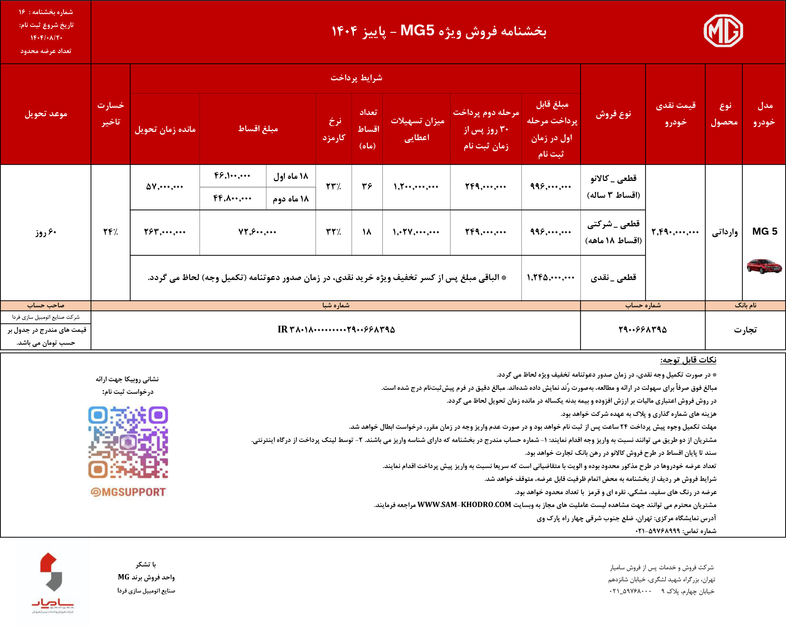 شرایط فروش ام جی 5